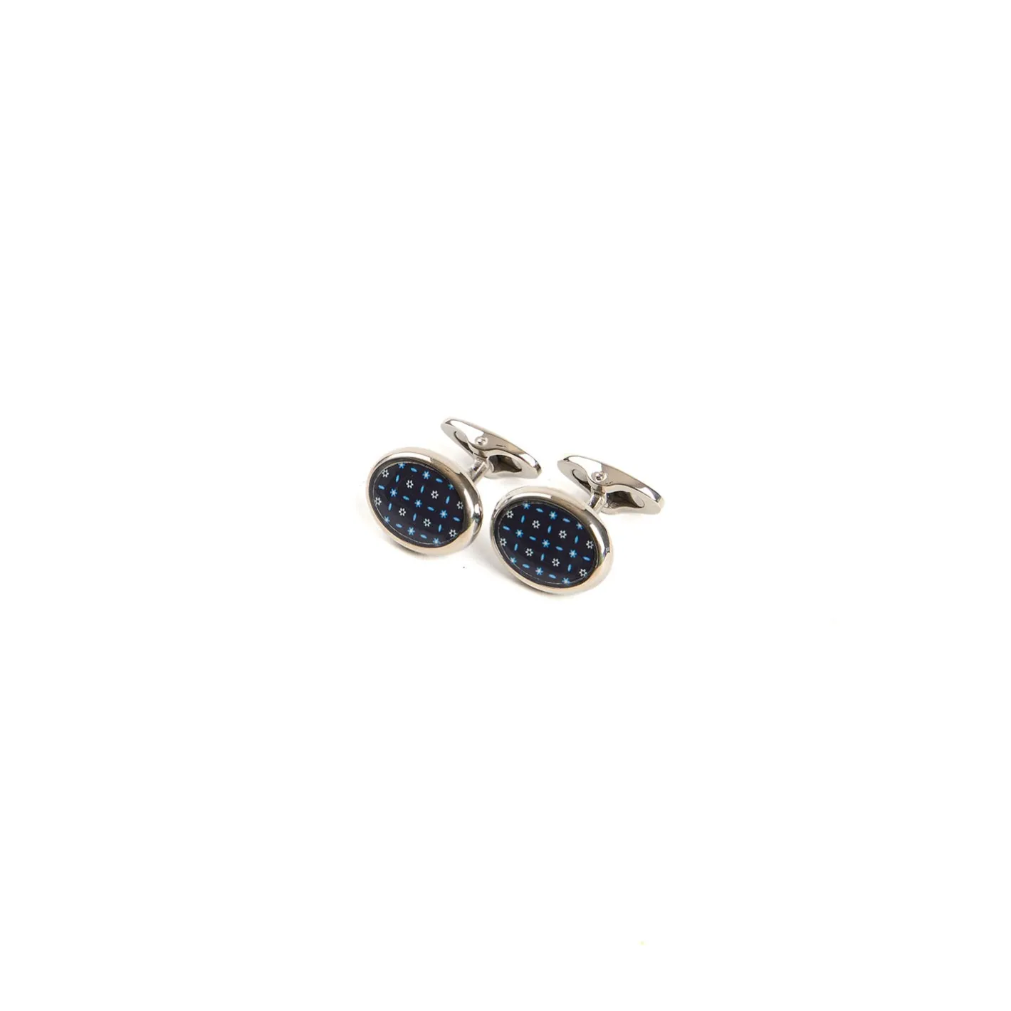 E.Marinella GEMELLI DA POLSO IN ARGENTO BLU SCURO Con microfantasia fiore New