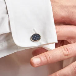 E.Marinella GEMELLI DA POLSO IN ARGENTO GRIGIO SCURO Con microfantasia fiore Hot