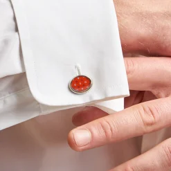 E.Marinella GEMELLI DA POLSO IN ARGENTO ROSSO Con microfantasia fiore