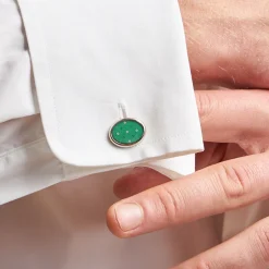 E.Marinella GEMELLI DA POLSO IN ARGENTO VERDE Con microfantasia fiore Hot