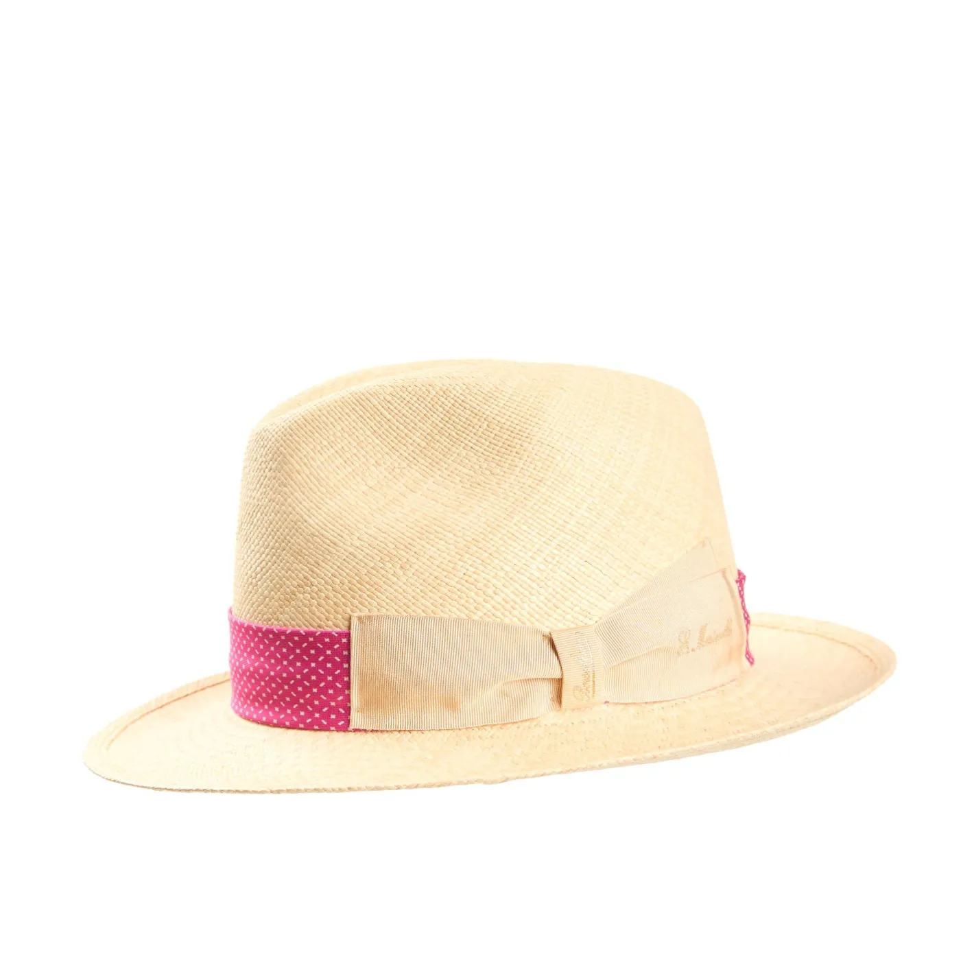 E.Marinella PANAMA MODELLO FEDERICO CON CINTA IN SETA FUCSIA, 56 CM E. marinella x borsalino Sale
