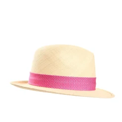 E.Marinella PANAMA MODELLO FEDERICO CON CINTA IN SETA FUCSIA, 56 CM E. marinella x borsalino Sale