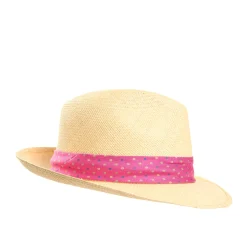 E.Marinella PANAMA MODELLO FEDERICO CON CINTA IN SETA FUCSIA, 56 CM E. marinella x borsalino Hot
