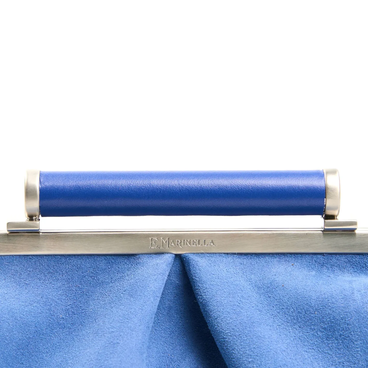E.Marinella PARTY CLUTCH AZZURRO POLVERE In camoscio e pelle New