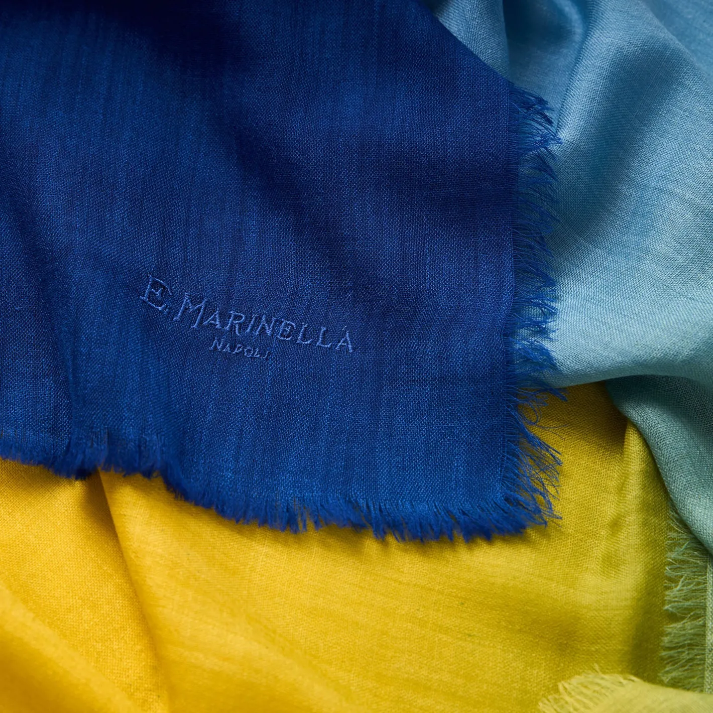 E.Marinella PASHMINA BLU E GIALLA EFFETTO SFUMATO In cashmere Hot