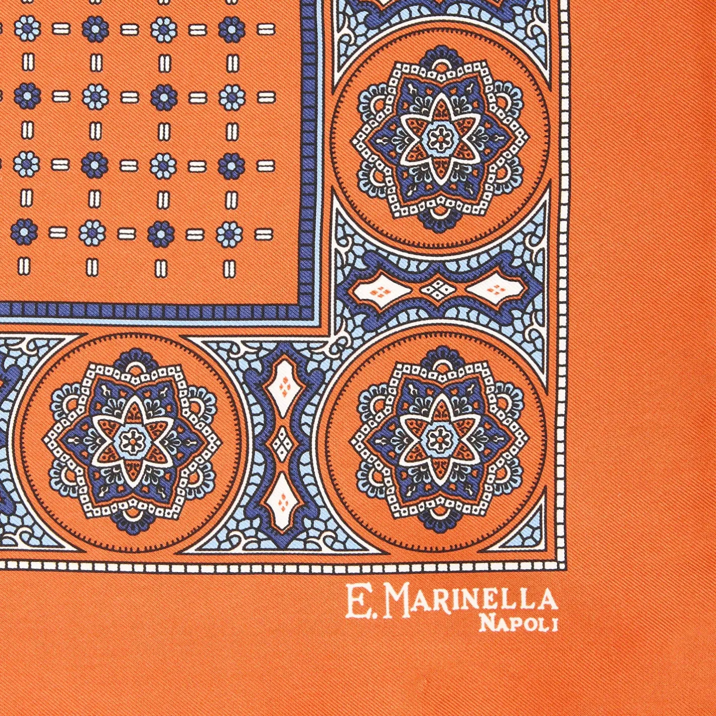 E.Marinella POCHETTE DA TASCHINO IN SETA STAMPATA A MANO ARANCIONE Microfantasia fiore Best