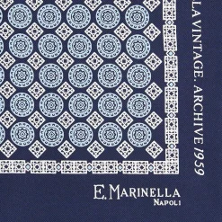 E.Marinella POCHETTE DA TASCHINO IN SETA STAMPATA A MANO BLU Fantasia archivio 1959 Sale