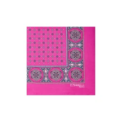 E.Marinella POCHETTE DA TASCHINO IN SETA STAMPATA A MANO FUCSIA Microfantasia fiore New