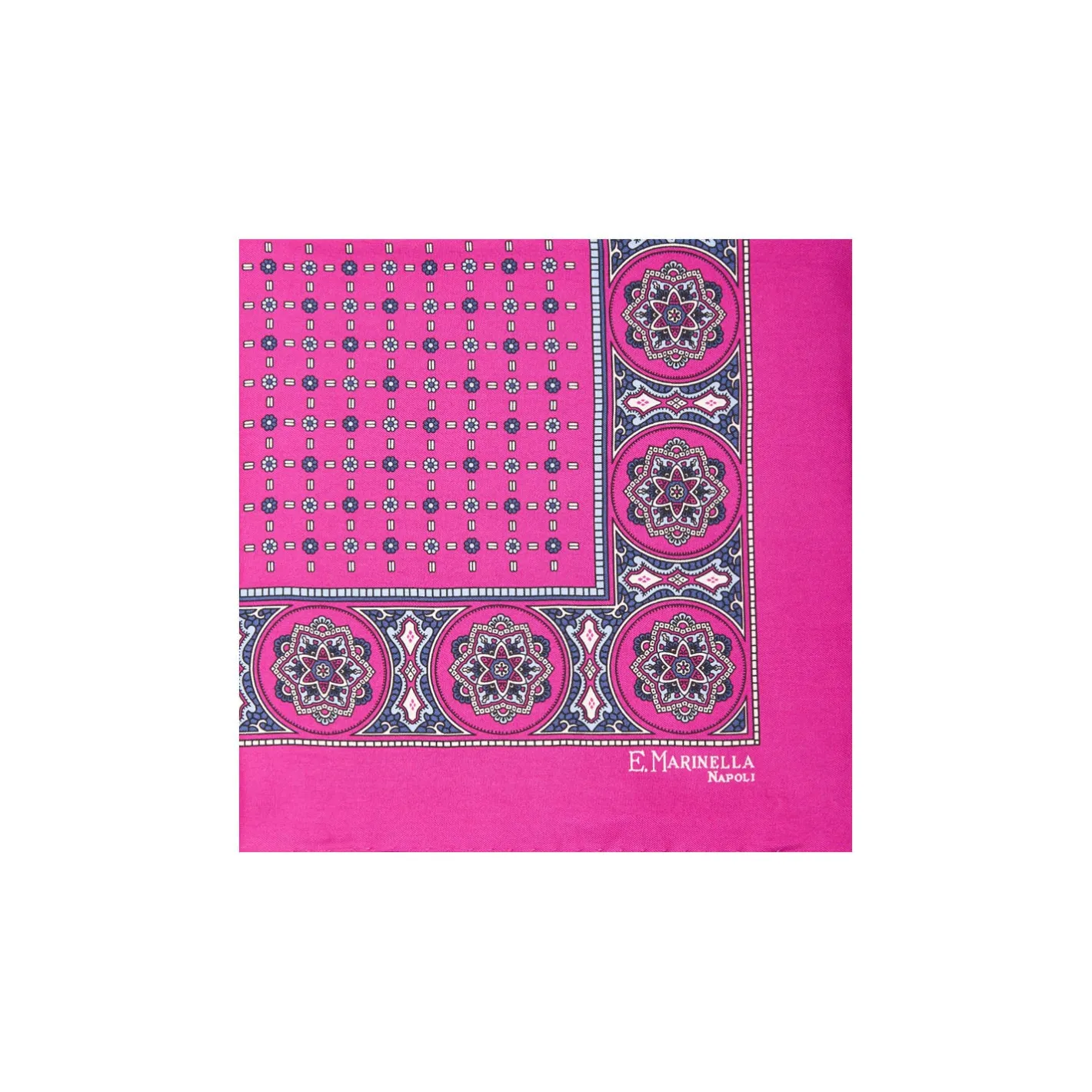 E.Marinella POCHETTE DA TASCHINO IN SETA STAMPATA A MANO FUCSIA Microfantasia fiore New
