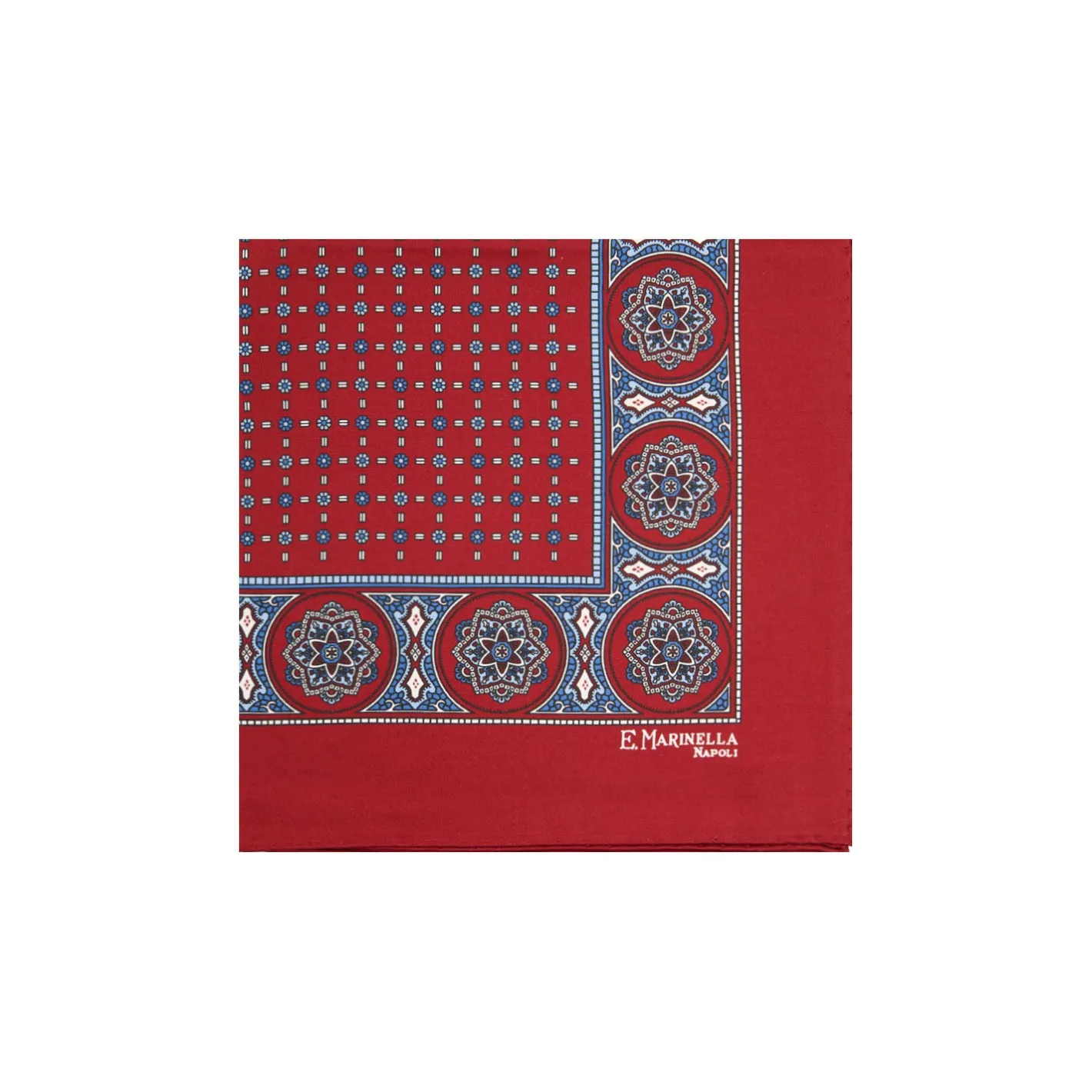 E.Marinella POCHETTE DA TASCHINO IN SETA STAMPATA A MANO BORDEAUX Microfantasia fiore Clearance
