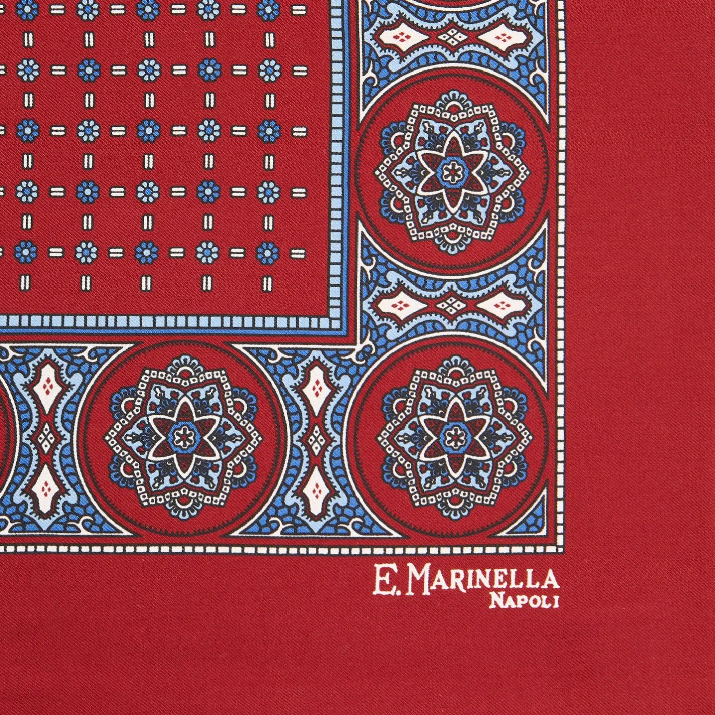 E.Marinella POCHETTE DA TASCHINO IN SETA STAMPATA A MANO BORDEAUX Microfantasia fiore Clearance