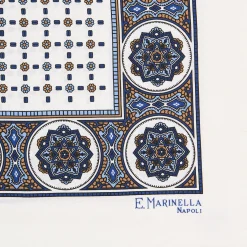E.Marinella POCHETTE DA TASCHINO IN SETA STAMPATA A MANO BIANCA Microfantasia fiore Outlet