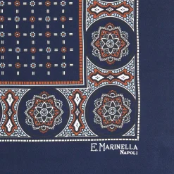 E.Marinella POCHETTE DA TASCHINO IN SETA STAMPATA A MANO BLU SCURO Microfantasia fiore Online
