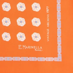 E.Marinella POCHETTE DA TASCHINO IN SETA STAMPATA A MANO ARANCIONE Fantasia archivio 1971 Outlet