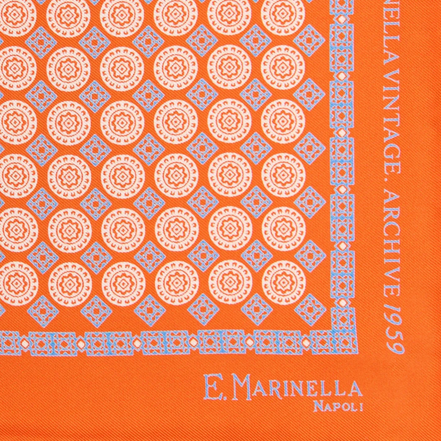 E.Marinella POCHETTE DA TASCHINO IN SETA STAMPATA A MANO ARANCIONE Fantasia archivio 1959 Outlet