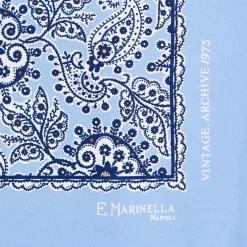 E.Marinella POCHETTE DA TASCHINO IN SETA STAMPATA A MANO AZZURRA Fantasia archivio 1975 Online