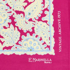 E.Marinella POCHETTE DA TASCHINO IN SETA STAMPATA A MANO FUCSIA Fantasia archivio 1975