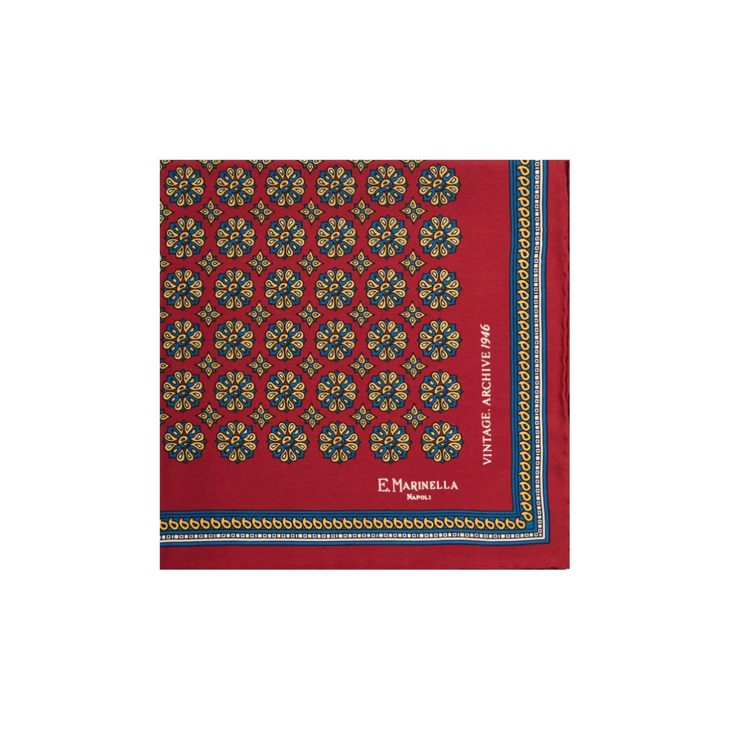 E.Marinella POCHETTE DA TASCHINO IN SETA STAMPATA A MANO BORDEAUX Fantasia archivio 1946