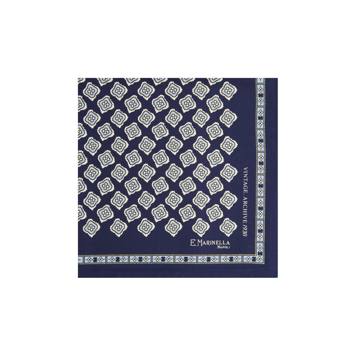 E.Marinella POCHETTE DA TASCHINO IN SETA STAMPATA A MANO BLU SCURO Fantasia archivio 1930 Discount