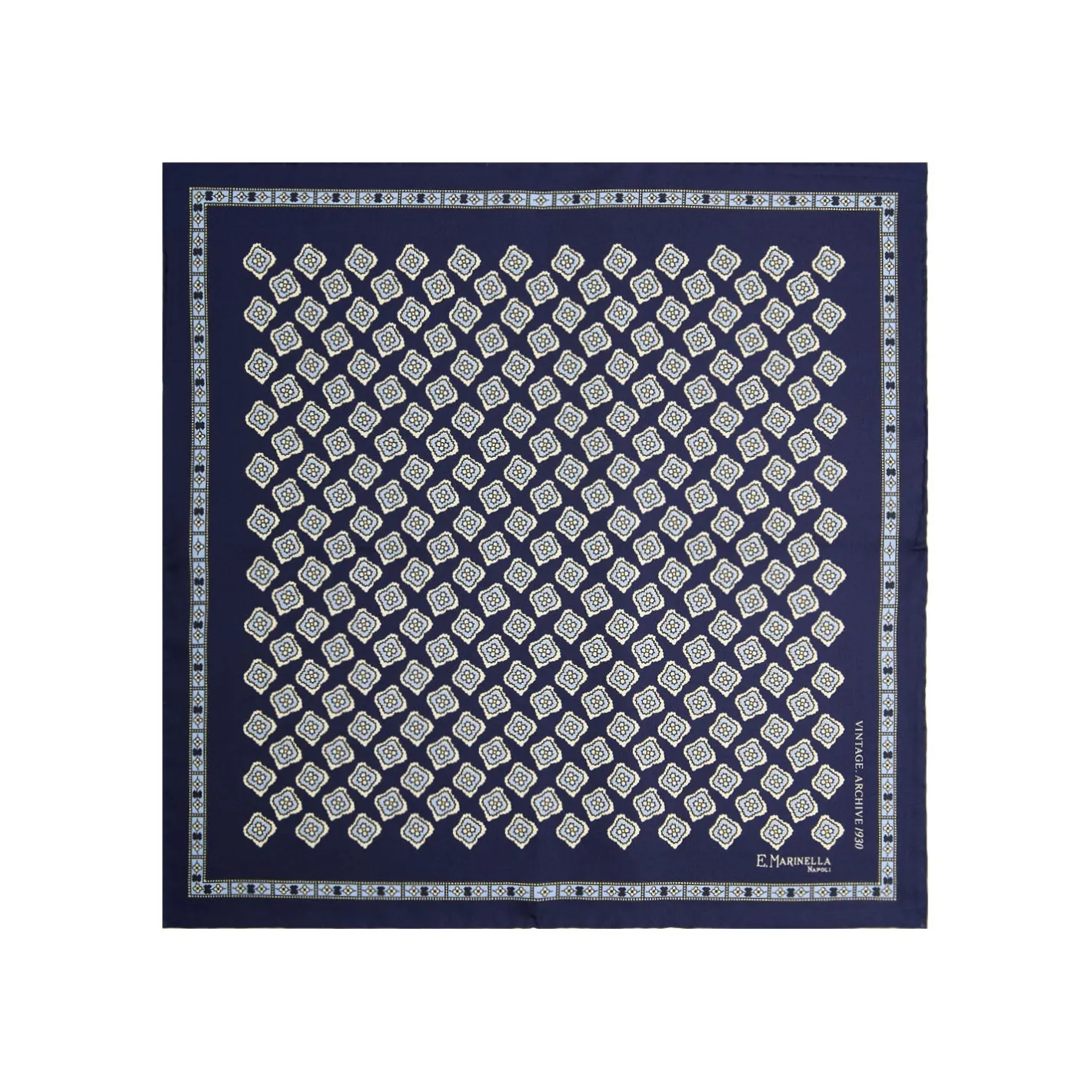 E.Marinella POCHETTE DA TASCHINO IN SETA STAMPATA A MANO BLU SCURO Fantasia archivio 1930 Discount