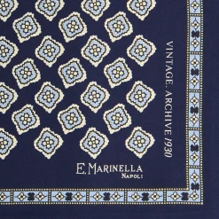 E.Marinella POCHETTE DA TASCHINO IN SETA STAMPATA A MANO BLU SCURO Fantasia archivio 1930 Discount