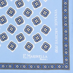 E.Marinella POCHETTE DA TASCHINO IN SETA STAMPATA A MANO AZZURRA Fantasia archivio 1930 Outlet