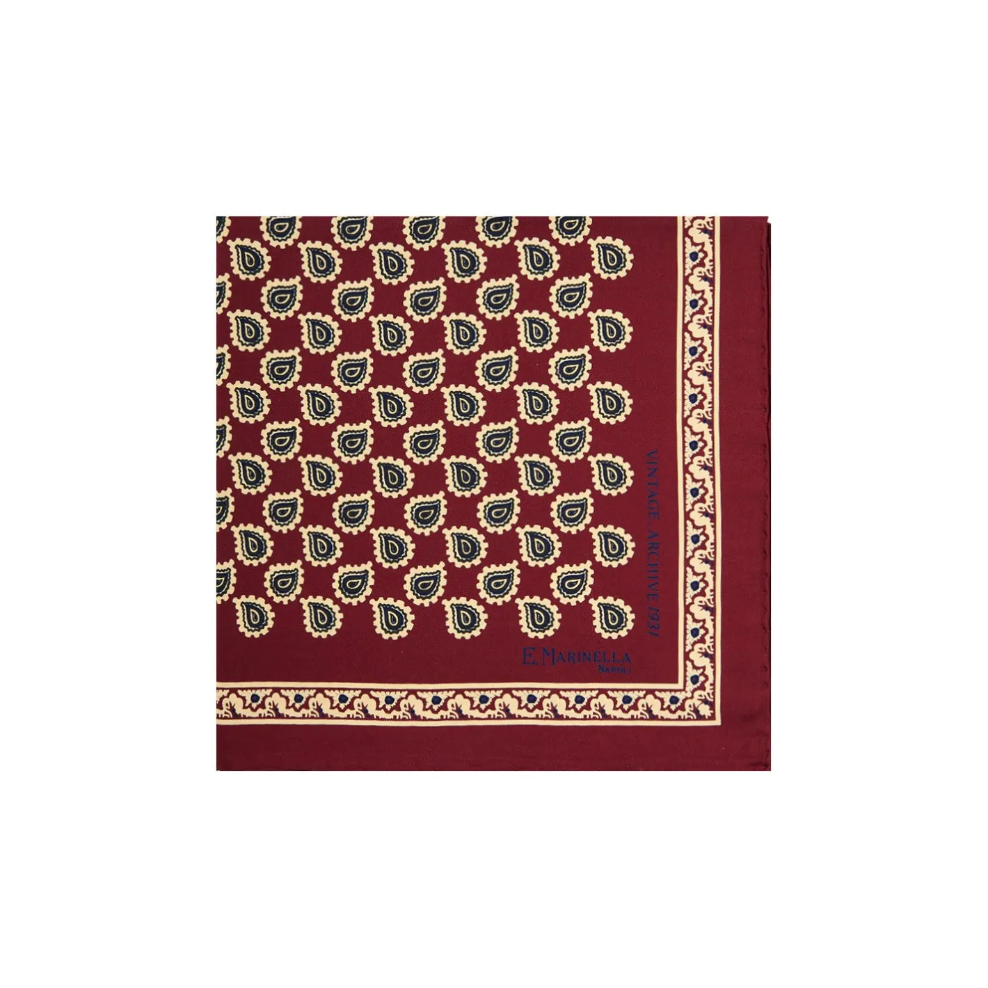 E.Marinella POCHETTE DA TASCHINO IN SETA STAMPATA A MANO BORDEAUX Fantasia archivio 1931 Best