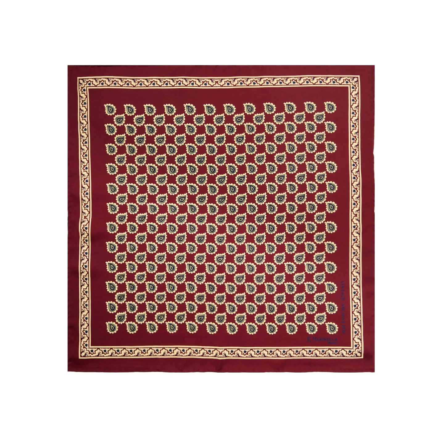 E.Marinella POCHETTE DA TASCHINO IN SETA STAMPATA A MANO BORDEAUX Fantasia archivio 1931 Best