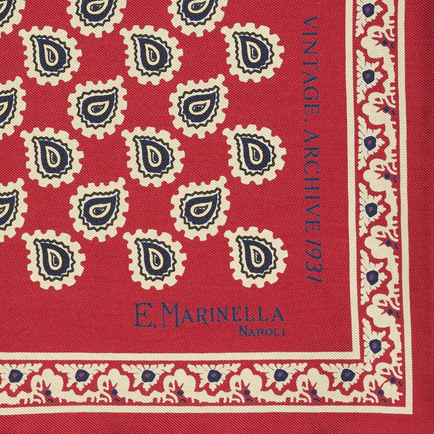 E.Marinella POCHETTE DA TASCHINO IN SETA STAMPATA A MANO BORDEAUX Fantasia archivio 1931 Sale
