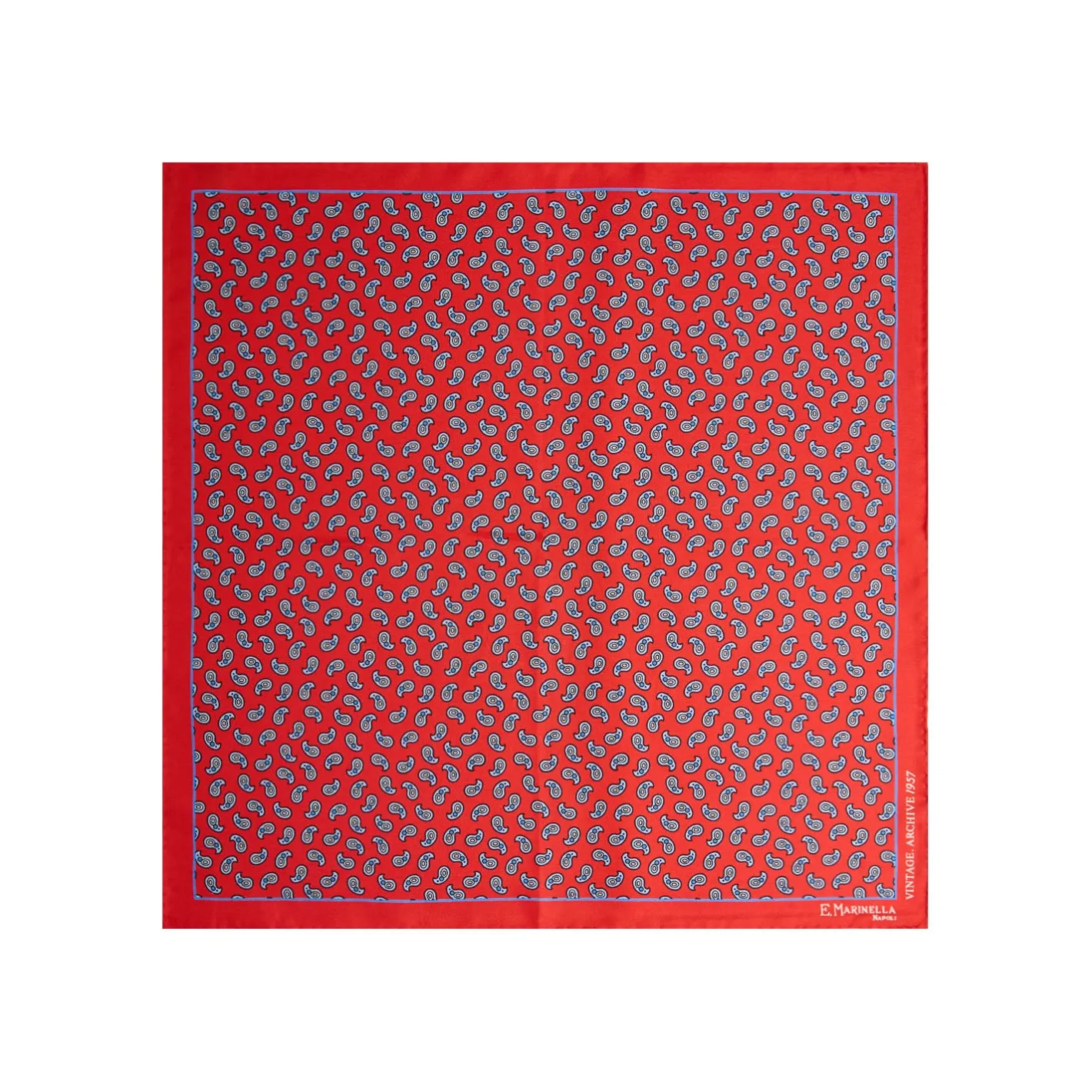 E.Marinella POCHETTE DA TASCHINO IN SETA STAMPATA A MANO ROSSO Fantasia archivio 1957 New