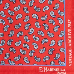 E.Marinella POCHETTE DA TASCHINO IN SETA STAMPATA A MANO ROSSO Fantasia archivio 1957 New