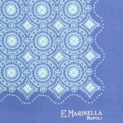 E.Marinella POCHETTE DA TASCHINO IN SETA STAMPATA A MANO AZZURRA Macrofantasia fiore New