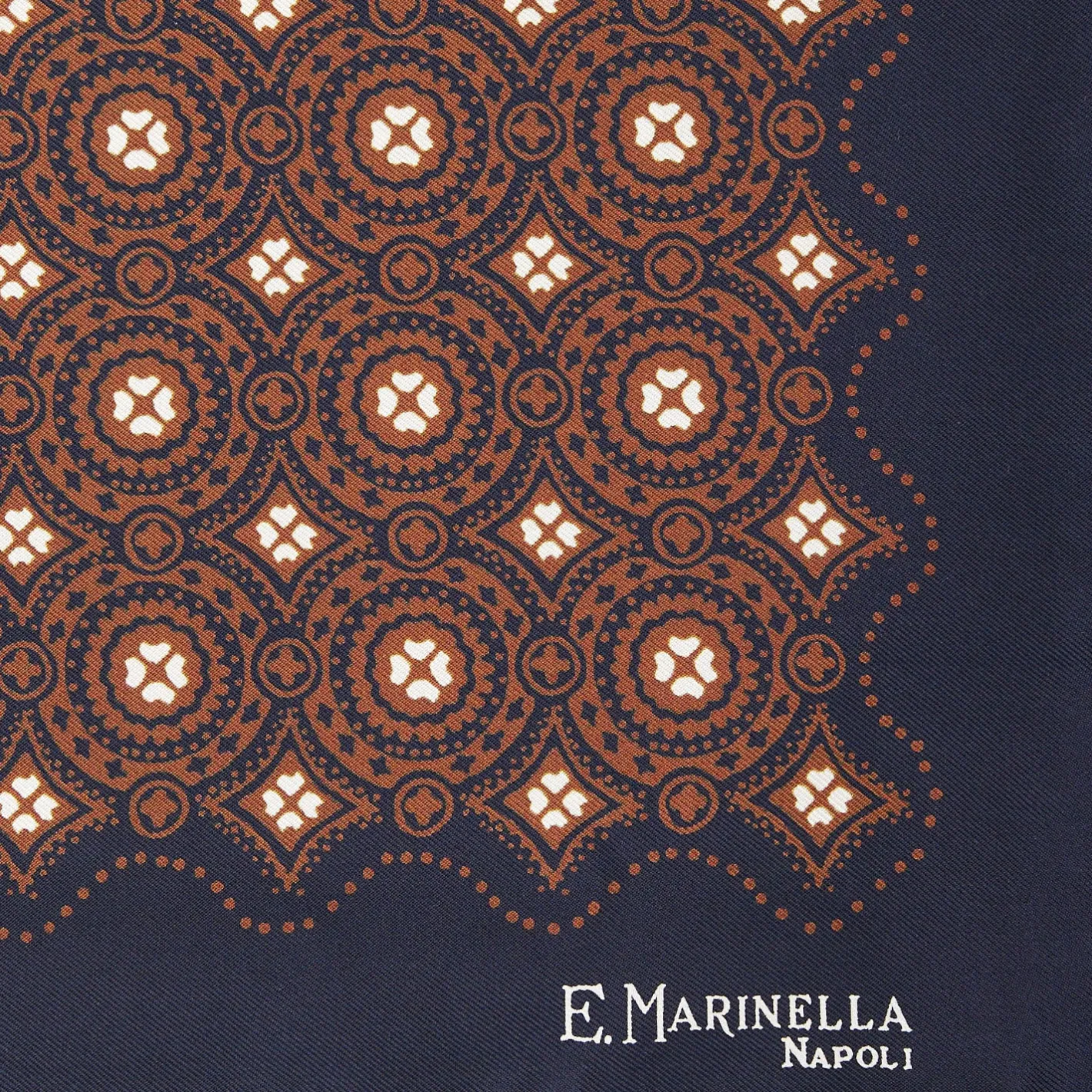 E.Marinella POCHETTE DA TASCHINO IN SETA STAMPATA A MANO BLU SCURO Macrofantasia fiore New
