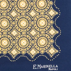 E.Marinella POCHETTE DA TASCHINO IN SETA STAMPATA A MANO BLU SCURO Macrofantasia fiore Best