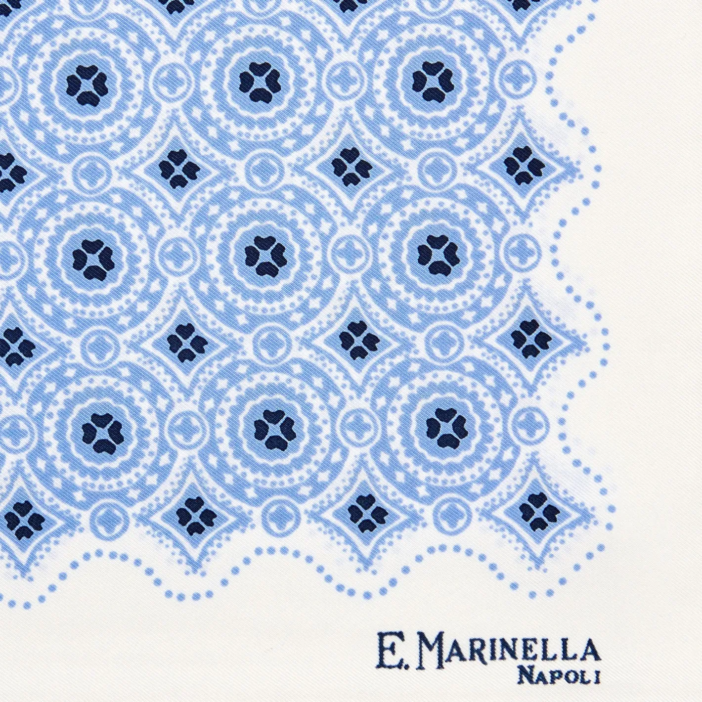 E.Marinella POCHETTE DA TASCHINO IN SETA STAMPATA A MANO BIANCA Macrofantasia fiore New