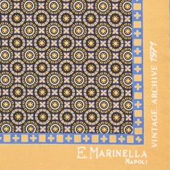 E.Marinella POCHETTE DA TASCHINO IN SETA STAMPATA A MANO GIALLA Fantasia archivio 1971 New