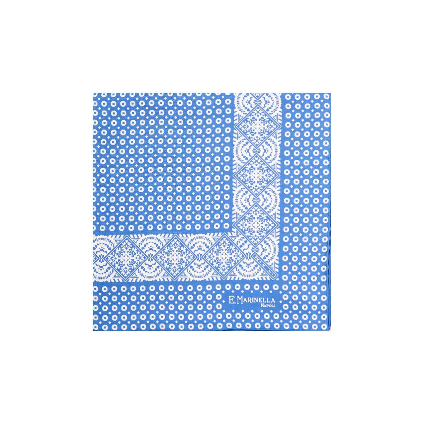 E.Marinella POCHETTE DA TASCHINO IN SETA STAMPATA A MANO BLU MEDIO Microfantasia fiore Discount