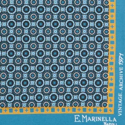 E.Marinella POCHETTE DA TASCHINO IN SETA STAMPATA A MANO BLU MEDIO Fantasia archivio 1971 Outlet