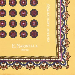 E.Marinella POCHETTE DA TASCHINO IN SETA STAMPATA A MANO GIALLA Fantasia archivio 1975 Discount