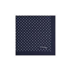 E.Marinella POCHETTE DA TASCHINO IN SETA STAMPATA A MANO BLU SCURO Microfantasia fiore New
