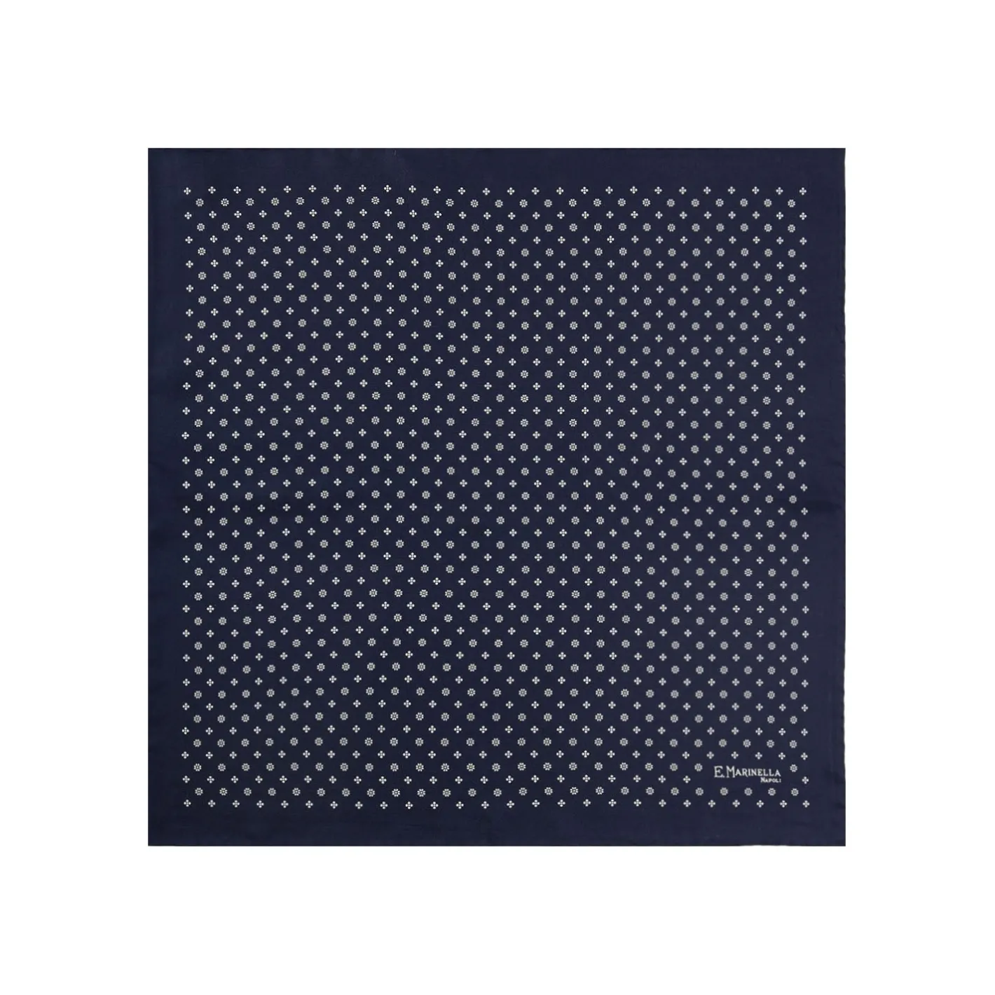 E.Marinella POCHETTE DA TASCHINO IN SETA STAMPATA A MANO BLU SCURO Microfantasia fiore New