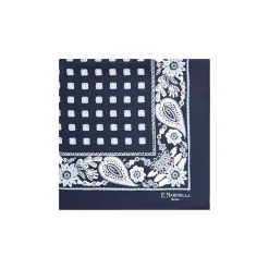 E.Marinella POCHETTE DA TASCHINO IN SETA STAMPATA A MANO BLU SCURO Microfantasia fiore
