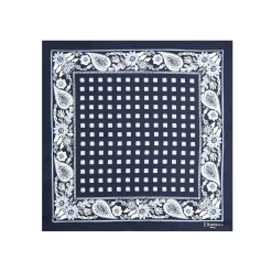 E.Marinella POCHETTE DA TASCHINO IN SETA STAMPATA A MANO BLU SCURO Microfantasia fiore