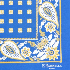 E.Marinella POCHETTE DA TASCHINO IN SETA STAMPATA A MANO BLU SCURO Microfantasia fiore Outlet