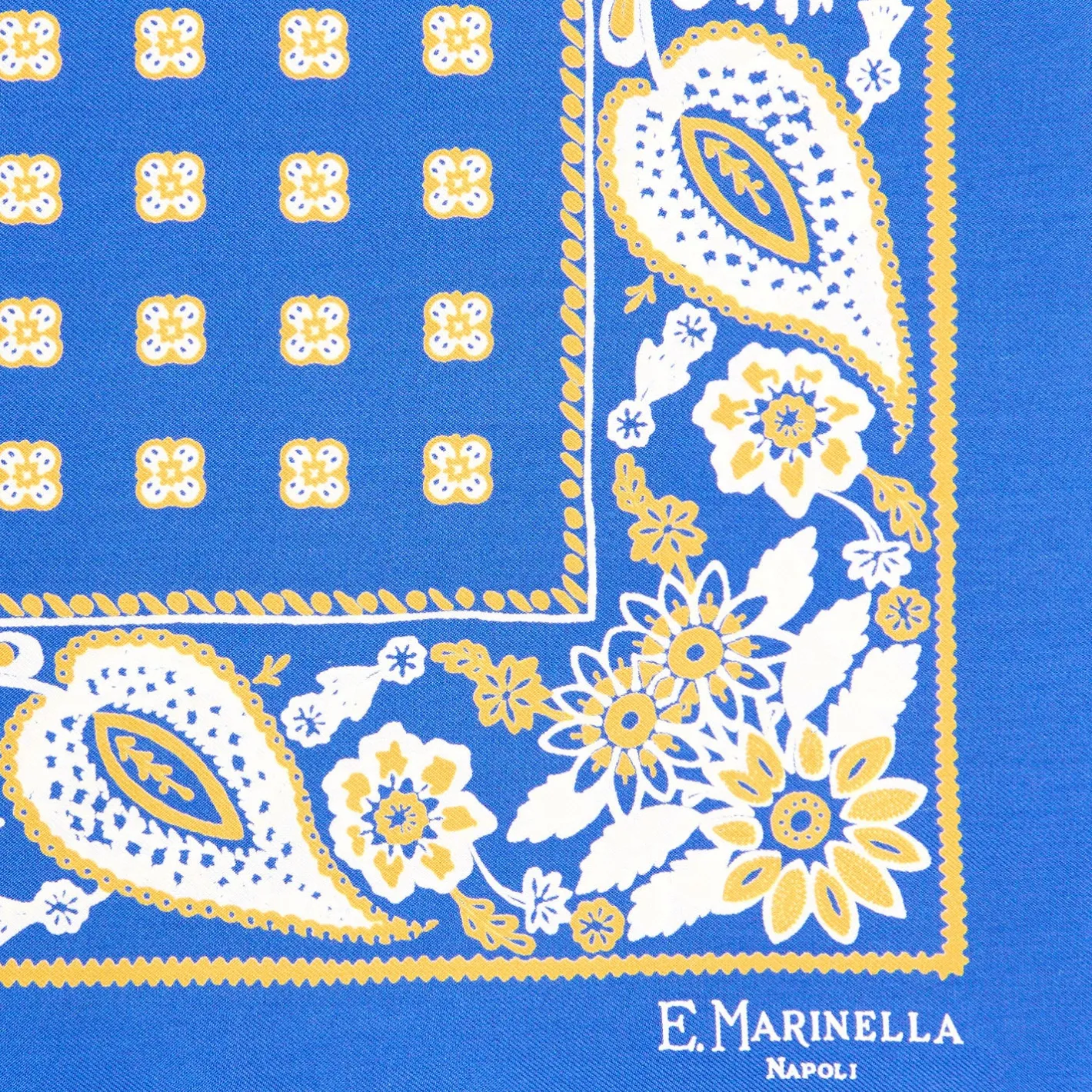 E.Marinella POCHETTE DA TASCHINO IN SETA STAMPATA A MANO BLU SCURO Microfantasia fiore Outlet