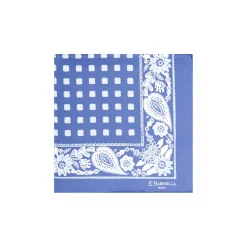 E.Marinella POCHETTE DA TASCHINO IN SETA STAMPATA A MANO AZZURRA Microfantasia fiore Sale