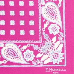 E.Marinella POCHETTE DA TASCHINO IN SETA STAMPATA A MANO FUCSIA Microfantasia fiore Discount