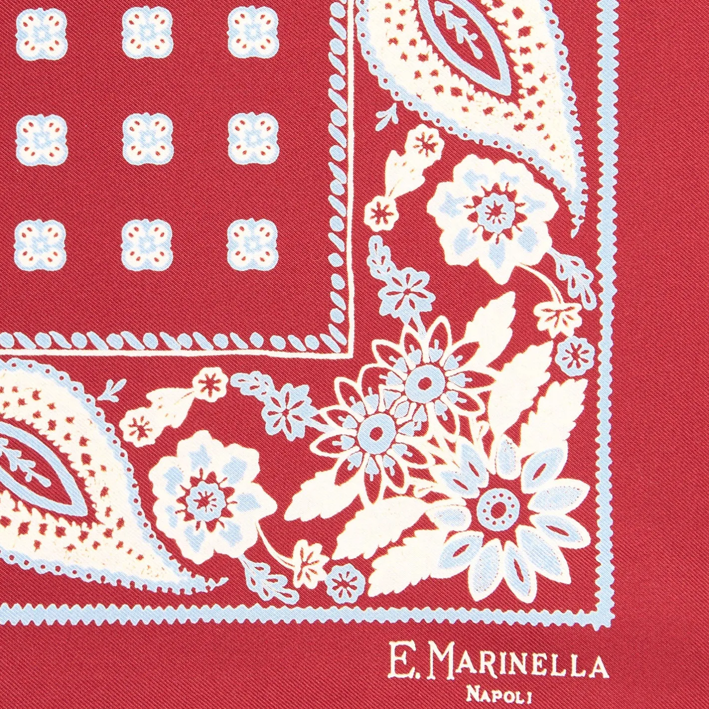 E.Marinella POCHETTE DA TASCHINO IN SETA STAMPATA A MANO BORDEAUX Macrofantasia fiore