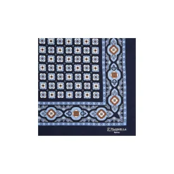 E.Marinella POCHETTE DA TASCHINO IN SETA STAMPATA A MANO BLU SCURO Microfantasia fiore Best