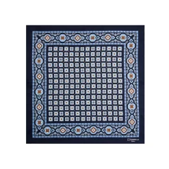 E.Marinella POCHETTE DA TASCHINO IN SETA STAMPATA A MANO BLU SCURO Microfantasia fiore Best